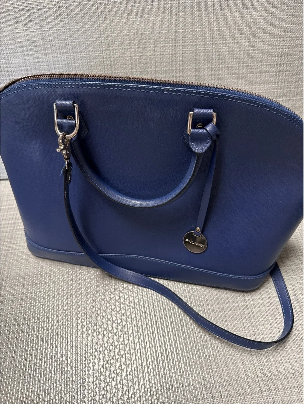 Pulicati Blue Saffiano Leather Satchel Handbag Made in Italy